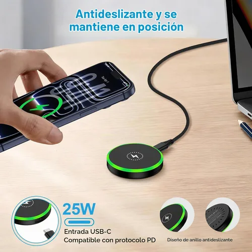 Vista 9 de Estación de carga rápida del cargador inalámbrico magnético de 25W con el Negro