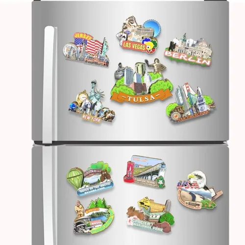 Vista 4 de Imán de Tulsa de Estados Unidos para nevera, hitos de madera, 3D, viajes, coleccionables, recuerdos, decoración hecha a mano2