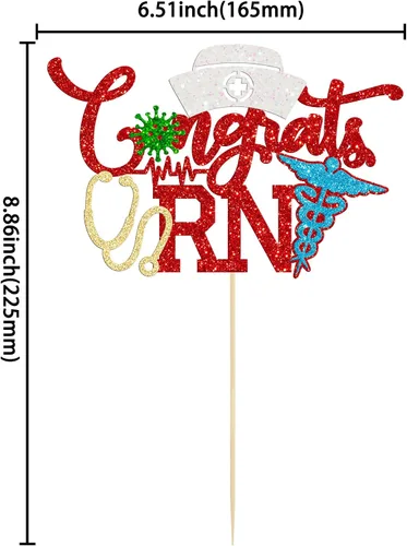 Vista 2 de Gyufise 1 pieza de felicitaciones para tartas de enfermera, con purpurina para enfermera, tapa de felicitaciones 2023, decoración de pastel