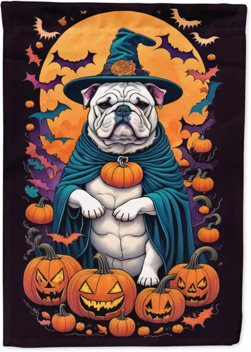 Vista 16 de Caroline's Treasures DAC1466GF - Bandera decorativa para jardín de Halloween de Affenpinscher Witchy para jardín, decoración para patio exterior