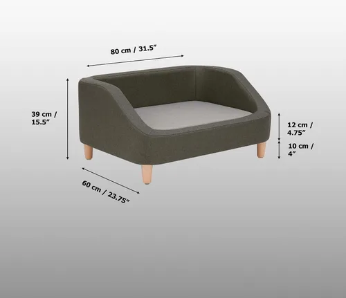 Vista 3 de Teamson Pets Bennett - Sofá cama elevada de lino jaspeado de 32 pulgadas con cojín extraíble y funda lavable para gatos y perros pequeños