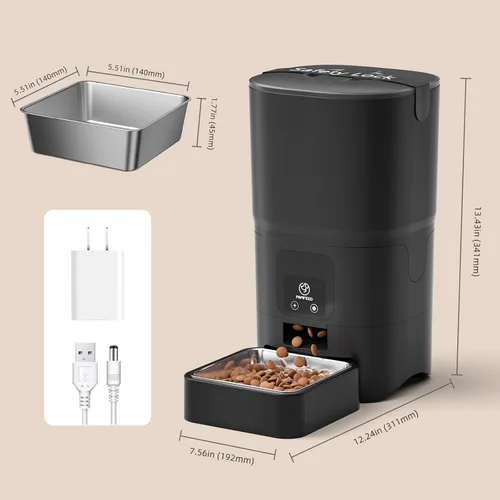 Vista 8 de PAPIFEED Comedero automático para gatos con aplicación, dispensador de comida WiFi de 2.4 G, alimentador para gatos con temporizador de 6 litros