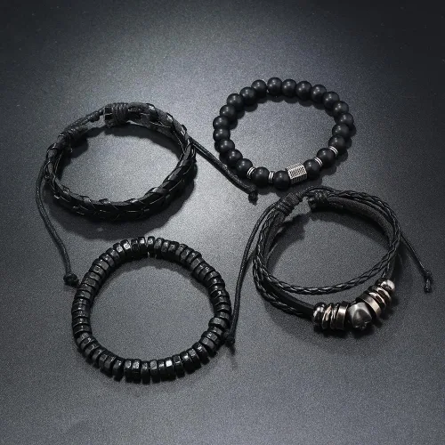 Vista 6 de Punk Leather Bracelet for Men Women Leather 8-10 PCS Braided Cuff Bracelet Multilayer Leather Bracelet A-01