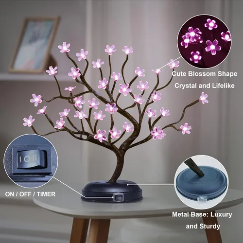 Vista 2 de Lámpara Lightshare con forma de bonsái de cerezo en flor con 36 luces LED, de 16 pulgadas, para decoración del hogar, a batería
