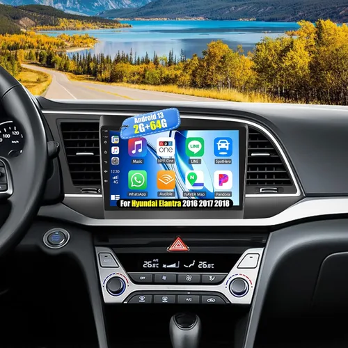 Vista 9 de 4+64 para Hyundai Elantra 2016 2017 2018 Android 15 Radio de coche inalámbrico Carplay Android Auto 9 pulgadas pantalla táctil