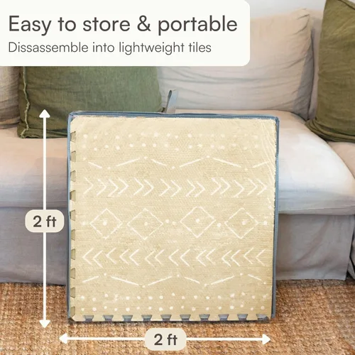 Vista 8 de Alfombra de juego Lillefolk para bebés para el piso – 4x6 pies Beige Azulejos suaves de espuma EVA no tóxicos premium para tiempo de barriga