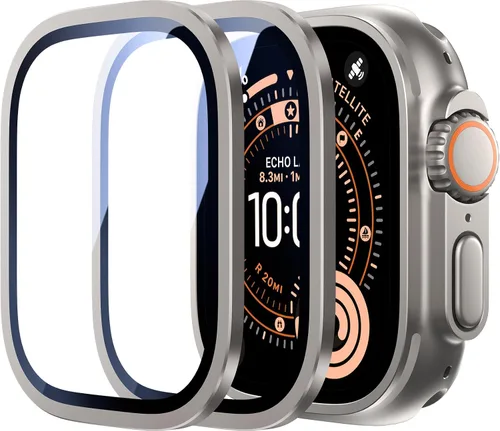 Vista 10 de Uyiton - Protector de pantalla para Apple Watch Ultra 4/3/2/1, vidrio para iWatch de 1.929 in Transparente (borde negro)
