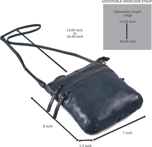 Vista 4 de COCHOA Bolso cruzado pequeño de cuero real con triple cremallera para mujer, bolso cruzado vintage de primera calidad