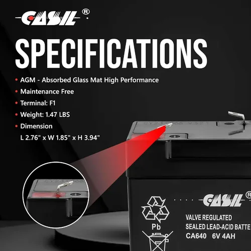 Vista 5 de Casil Batería de repuesto de 6V 4Ah compatible con Jialee JL3-XM-4 2 Pack