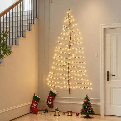 Vista 10 de Hairui Árbol de olivo iluminado para colgar en la pared con temporizador de 3.5 pies, 140 luces LED de color blanco cálido, guirnalda de vid