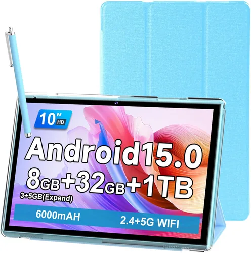 Vista 10 de Tableta de 10 pulgadas con estuche Stylus, tabletas Android 15 8 GB RAM 32 GB ROM compatible con 1 TB expandir, tableta de 10.1 pulgadas, incluye