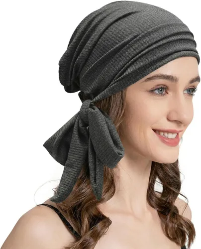 Vista 17 de ZLYC Gorro de quimioterapia para mujer, bufanda suave para la cabeza, gorro elástico Verde sólido