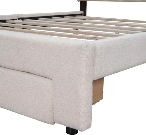 Vista 7 de Cama de plataforma tapizada tamaño Queen con un cajón de almacenamiento, base de cama LED inteligente multifuncional con cabecera de forro polar