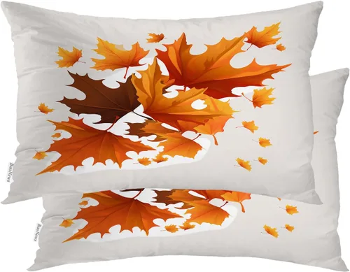 Vista 55 de Autumn Maple Leaves Throw Pillow Covers, Fall Orange red Leaves Cushion Cases Digital Blended Hidden Zipperl Decorative Pillow Covers Square 16X16