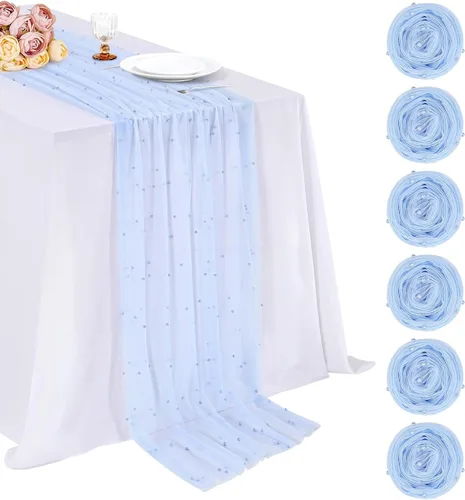Vista 42 de LuoluoHouse Camino de Mesa de Perla para Centros de Mesa de Boda: Camino de Mesa de Perla de 10 pies, Decoración de Mesa de 29x120 Pulgadas de Tul