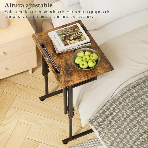 Vista 7 de Adjustable Folding TV Tray Table,TV Dinner Small Foldable C-Shaped End Table for Eating,6 Height Adjustable Slide Under Couch Side with Sturdy MDF