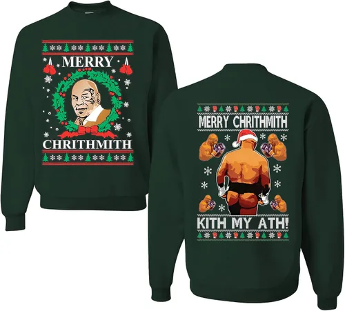 Vista 17 de wild custom apparel Merry Chrithmith Kith My Ath suéter feo de Navidad divertido con cuello redondo sudadera Negro