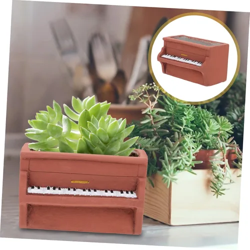 Vista 8 de NOLITOY Maceta de cemento para piano, maceta en forma de piano, maceta suculenta de cerámica para exteriores, plantas suculentas, plantador