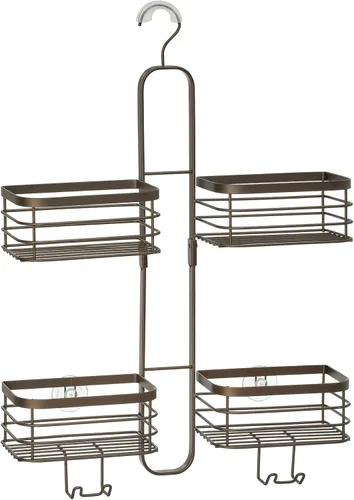 Vista 7 de mDesign Carrito de ducha colgante de acero metálico, estante organizador de 4 cestas para baño; sostiene cabezal de ducha de mano, manguera, champú