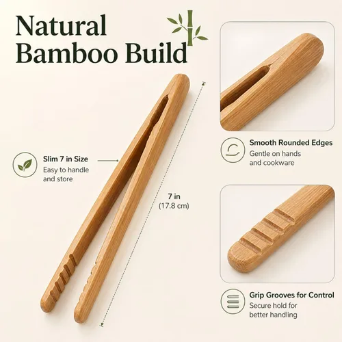 Vista 2 de I-MART Juego de 2 pinzas de bambú para tostadoras de 7 pulgadas, pinzas de madera para tostadas para uso en cocina pequeña, bagels, magdalenas