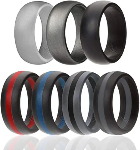 Vista 9 de Anillo de boda de goma de silicona ROQ para hombre, ajuste cómodo, alianza de boda para hombre, anillo de compromiso de goma transpirable, 8 mm
