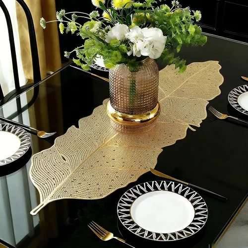 Vista 12 de FAVE Camino de mesa dorado de 36 pulgadas con forma de flor, camino de mesa corto lavable para bodas, banquetes, cumpleaños, fiestas, restaurantes