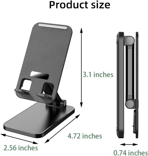 Vista 2 de Soporte de teléfono para escritorio: ángulo y altura ajustables Totalmente plegable para teléfono celular portátil y iPad Tablet Mount con gran base