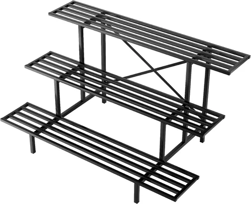 Vista 18 de Zhongma - Soporte de planta de metal resistente de 2 niveles con ruedas