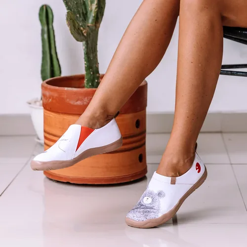 Vista 3 de UIN - Tenis informales tipo mocasines para mujer, de punto, pintados, suaves y cómodos para caminar