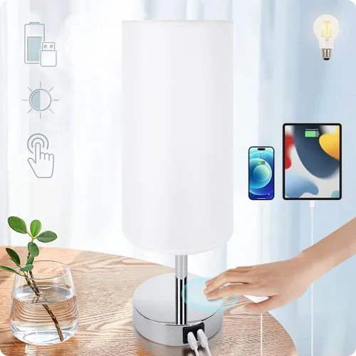 Vista 13 de Lámpara de escritorio Yarra-Decor con puerto USB, lámpara de mesa con control táctil de 3 niveles de brillo, lámpara de mesita redonda con pantalla