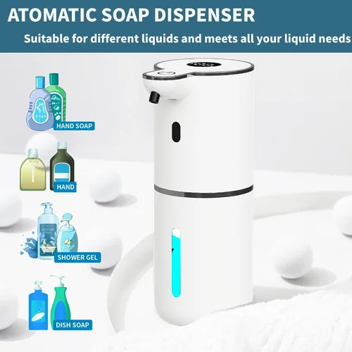 Vista 3 de Dispensador automático de jabón sin contacto, dispensador de jabón espumoso, 6 niveles ajustables, manos libres, dispensador recargable por USB
