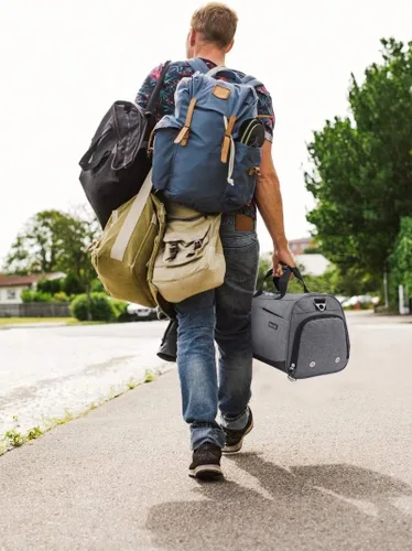 Vista 8 de Kuston Bolsa de gimnasio deportiva con compartimento para zapatos y bolsillo húmedo, bolsa de lona para gimnasio para hombres y mujeres, Gris