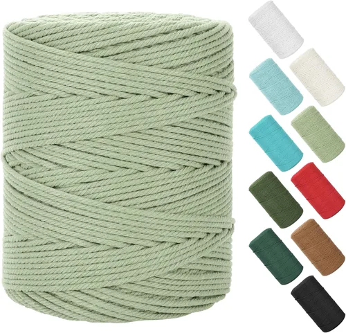 Vista 132 de Cuerda de macramé de 0.079 in x 220 yardas (656 pies), cuerda de algodón natural para colgar en la pared, ganchos de plantas, manualidades Verde