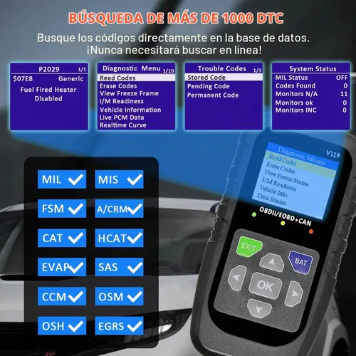 Vista 7 de Herramienta de diagnóstico OBD2 para coche, lector de código, probador de voltaje, código de falla de la luz de motor, OBD2/EOBD para vehículos
