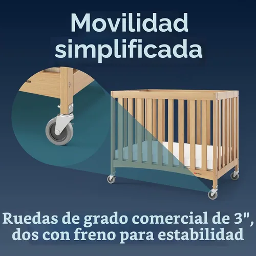 Vista 3 de Foundations Cuna plegable compacta de madera para cama de viaje, natural