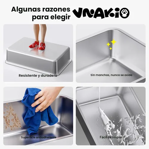 Vista 6 de Caja de arena de acero inoxidable para gatos - Caja de arena XL de metal cerrada con tapa para gatos grandes, de lados altos, anti-fugas, fácil