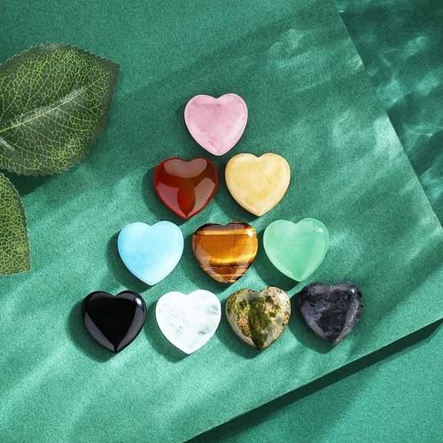 Vista 2 de QINJIEJIE Juego de 10 piedras curativas de corazón, cuarzo rosa, amatista, piedra de amor pulida, palma, piedras preciosas naturales, al por mayor
