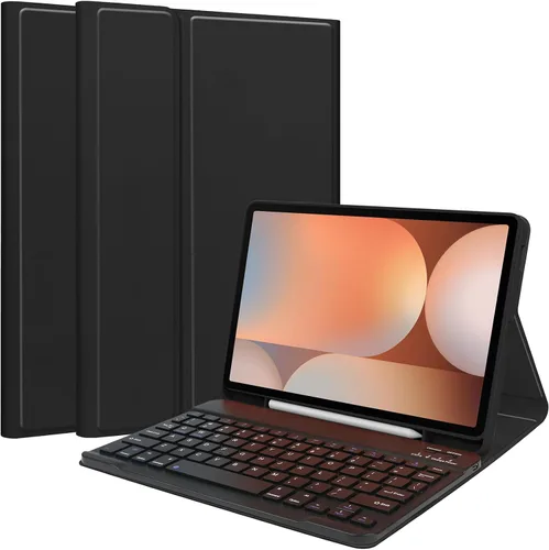 Vista 26 de Funda de teclado para Samsung Galaxy Tab S6 Lite de 10.4 pulgadas 2024/2022/2020, funda protectora Magentic con soporte para S-Pen y teclado Negro
