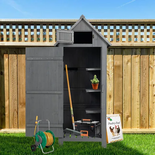 Vista 2 de Campfun Cobertizo de almacenamiento impermeable al aire libre, armario de almacenamiento al aire libre de madera con techo impermeable, armario