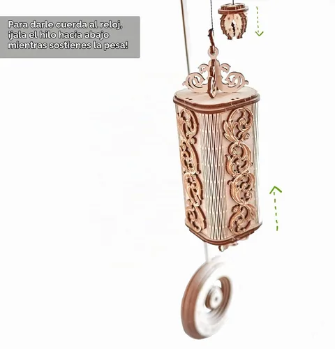 Vista 6 de Reloj de pared con péndulo de madera para construir, reloj de pared de madera de bricolaje grande - Sin baterías - Puzzle de madera 3D - Reloj