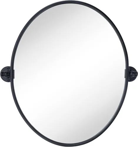 Vista 10 de TEHOME - Espejo de tocador de baño pivotante ovalado de níquel cepillado en metal, espejos de tocador inclinables para pared, 22.99 x 24 pulgadas
