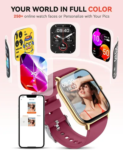 Vista 5 de Reloj inteligente para mujeres y hombres, llamadas Bluetooth, reloj de seguimiento de pasos para Android compatible con iPhone, reloj inteligente