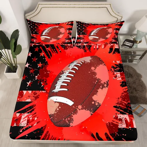 Vista 18 de Erosebridal American Flag Fitted Sheet Twin, Hockey Bedding Set United States Sports Games Bed Sheets for Kids Boys Teens Bedroom, Red White