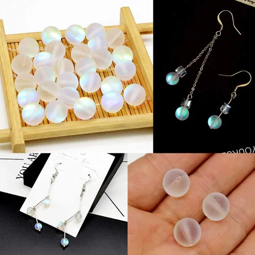 Vista 2 de Cuentas de cristal mate de sirena Aurora Moonstone para hacer joyas, 0.157 in, 200