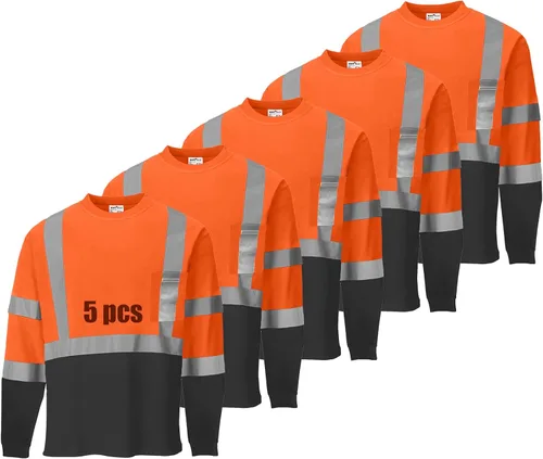 Vista 8 de Hi Vis - Camisetas de seguridad para hombre, reflectantes, de alta visibilidad, manga corta y larga, con bolsillo, paquete de 3 y 5