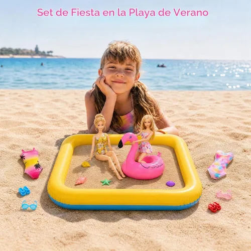 Vista 2 de Juego de 40 accesorios de muñeca de baño y piscina de verano para muñecas