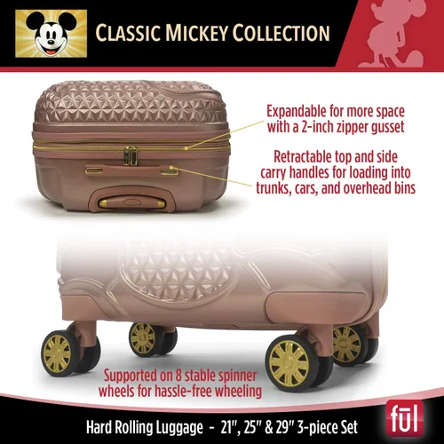 Vista 6 de FUL Disney Mickey Mouse - Maleta rígida con ruedas giratorias Oro Rosa Disney Mickey Mouse - Maleta rígida con ruedas giratorias