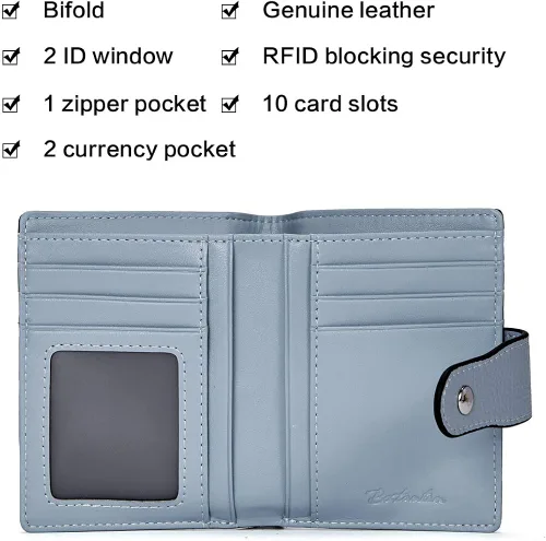 Vista 5 de BOSTANTEN - Billetera de cuero para mujer con bloqueo RFID pequeña con cremallera de bolsillo para tarjetas con ventana para documento
