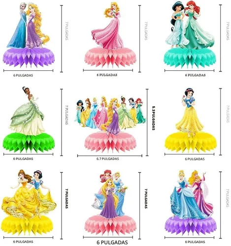Vista 2 de Para suministros de fiesta de cumpleaños de princesas de Disney, 9 piezas de centros de mesa de panal para decoraciones de fiesta de princesas