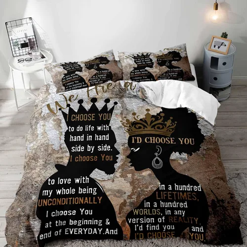 Vista 9 de LUVIVIHOME Juego de funda de edredón afroamericana de 2 piezas, pintura al óleo, arte negro sexy, mujer negra, hombre, afro-queen y king, regalos